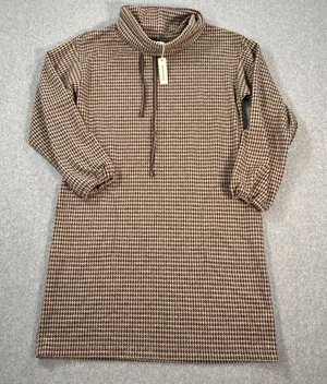 Max Studio Houndstooth Cowl Neck Dress Women's Medium Brown Long Sleeve Pockets thumbnail 1