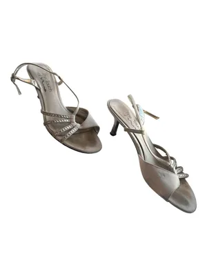 Touch of Nina Silver Rhinestone Kitten Heel Sandals Vintage Y2K Size 6 90s thumbnail 4