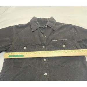 Harley Davidson Womens Black‎ Corduroy Button Up Shirt Long Sleeve Embroidered thumbnail 4