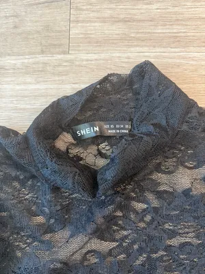 SHEIN Black Sheer Lace Mock Neck Long Sleeve Top, Size XS thumbnail 3