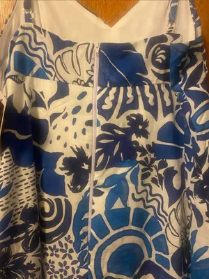By & By Large Blue & White Tropical Print Dress thumbnail 4