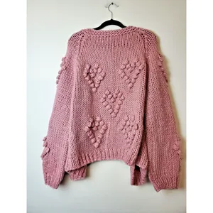 debut Dusty Rose Chunky Knit Pom-Pom Cardigan thumbnail 8