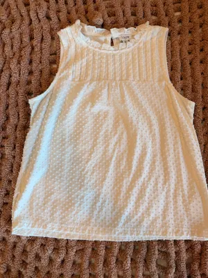 J.Crew Women’s Medium White Swiss Dot Ruffle Sleeveless Blouse Top thumbnail 1