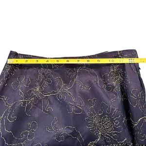 St. Gillian Navy Gold Embroidered Mesh Tiered Midi Skirt Size 6 thumbnail 7