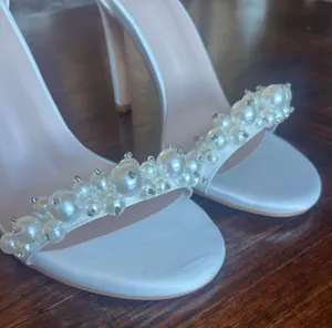Amazon yowmns White Women's Heeled Sandals Pearl Decoration Open Toe Stiletto Heels Wedding Sexy Back Zipper Cover Pumps Evening Party Shoes Handmade Elegant High Heels Summer thumbnail 7