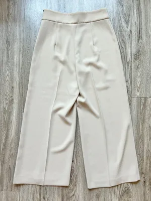 Zara Pleated Pull On Wide Leg Cropped Culottes Pants in Khaki Tan Size M thumbnail 7
