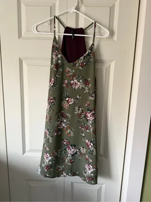 Tempted Burgundy Slip Dress with Olive Straps thumbnail 2