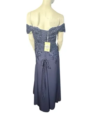 Bddhkw Off the Shoulder Sequined Formal Gown Navy Size 4 NWT thumbnail 4