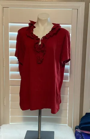 Ralph LaurenRed Ruffled Blouse thumbnail 1
