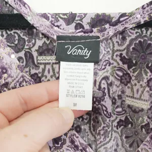 Vanity 90s‎ Y2K Club Purple Damask Sequin Babydoll Top Sleeveless Empire Waist thumbnail 5