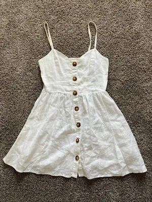 Reformation Linen Mini Dress Off White Spaghetti Straps V-Neck Button Up Size 0 thumbnail 1