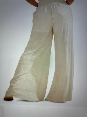 Rewash Cream Wide-Leg Smocked Waist Pants w/tonal leaf pattern thumbnail 2