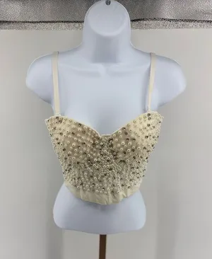 Windsor Pearl Rhinestone Bustier Corset Top XS Beaded Structured Party Top thumbnail 1