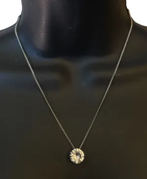 Silver tone solitaire rhinestone pendant necklace thumbnail 1