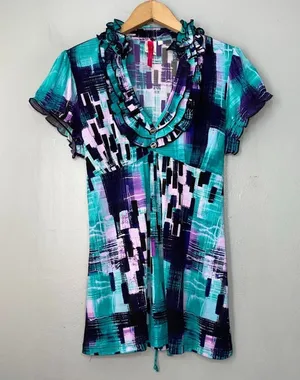 Y2K Babydoll Top Juniors Large Geometric Club Indie Sleaze Tie Back Going Out thumbnail 1