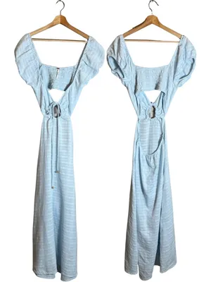 Free People Endless Summer Extra Dose Midi Dress Women's Small Blue Keyhole Boho thumbnail 4