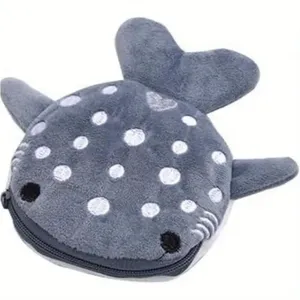 Plush Whale Shark coin purse Gray Polka dot mouth wallet NEW thumbnail 3