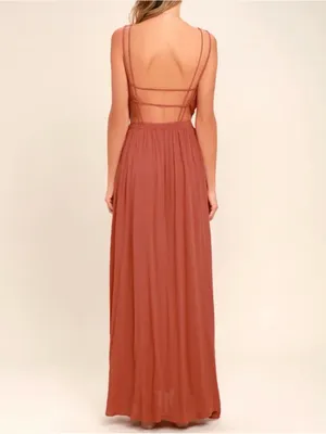 LULUS Women’s Lost In Paradise Rusty Rose V-neck Maxi Dress Size Medium thumbnail 2
