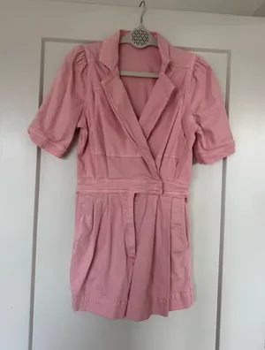 Day and moon pink denim romper thumbnail 1