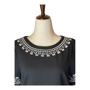 Lulus Black Short Sleeve Embroidered Crew Neckline‎ Mini Shift Dress Size S thumbnail 5