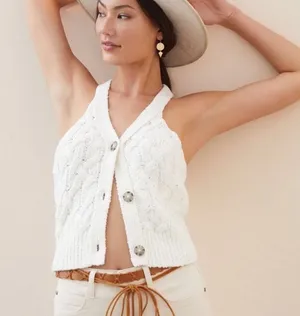 Pilcro Anthropologie Cable Knit Sweater Tank Top White Size XS thumbnail 1