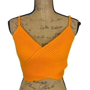 NWT Aerie Ribbed Wrap Crop Top Bright Orange Bralette Summer Festival Size Small thumbnail 1