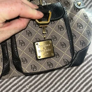Vintage Dooney And Bourke Canvas And Leather Satchel Bag Two Front Buckle Pocket thumbnail 16