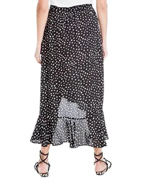 Max Studio Black and White Polka Dot High-Low Ruffle Skirt thumbnail 3