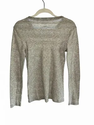 Old Navy Gray and White Striped Long-Sleeve Crewneck Top thumbnail 3