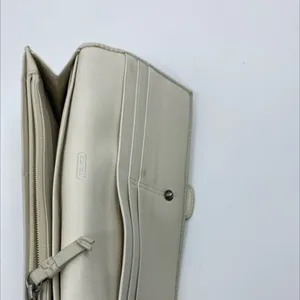 Coach Signature C Buckle Flap Beige Cream Canvas Leather Wallet thumbnail 6