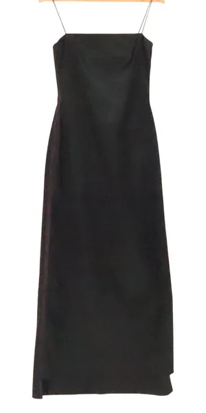 Tahari Vintage 90s Black Satin Maxi Dress Womens Size 4 Formal Minimalist Gothic thumbnail 1
