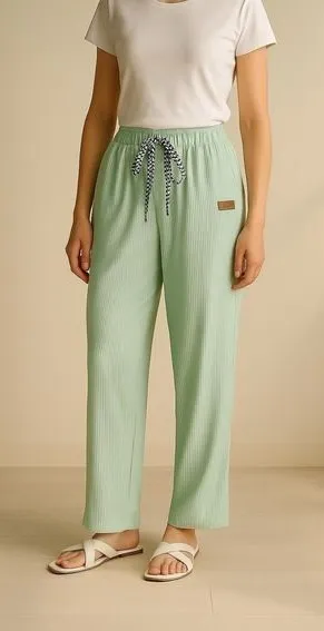 Summer Lounge Pants XS‎ – Cool Touch Ribbed Mint Green Elastic Waist Loungewear thumbnail 1