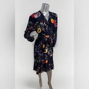 Amour Vert Washable Silk Elma Provence Floral Wrap Long Sleeve Midi Dress M thumbnail 7