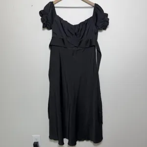 Women‎ Milkmaid Maxi Whimsigoth Dress Large Black Satin Puff Sleeve Ruched Bust thumbnail 6