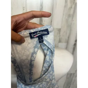 Freshman Blue Floral Halter Crop Top Open Back Tie Blouse Size L thumbnail 5