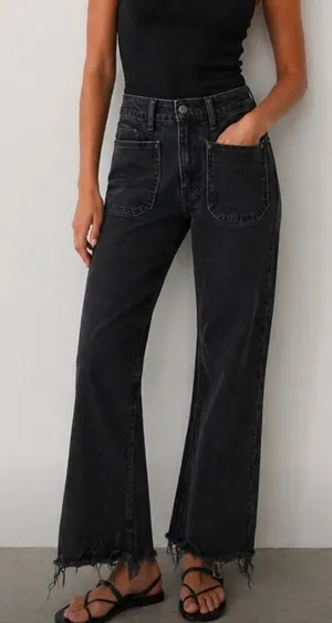 Zara Black Flared Jeans with Distressed Frayed Hem Size 2 thumbnail 1