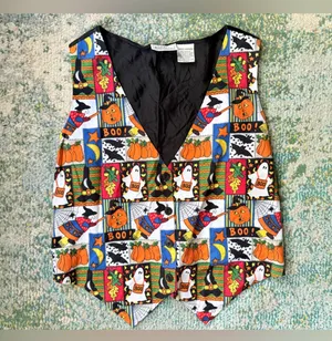 Vintage 90s Basic Editions Halloween print cotton vest, size large thumbnail 7