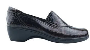 Clarks Loafers Women 8M Brown Croc‎ Embossed Patent Wedge Bendables 38634 thumbnail 1
