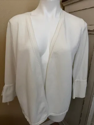 Ann Taylor Cream Open-Front Blazer Cardigan thumbnail 1