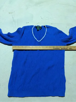 Lauren Ralph Lauren vintage Blue V-Neck Cable Knit Sweater medium cotton thumbnail 6