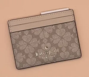 Kate Spade New York Spade Flower Small Slim Card Holder Dark Beige KN761‎ NEW thumbnail 1