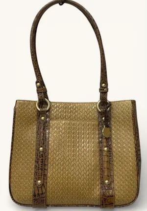 Brahmin Addie Tisbury Embossed Leather Satchel Tan‎ Brown Shoulder Handbag thumbnail 1