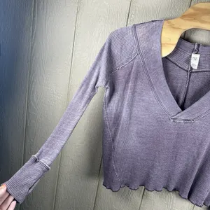 We The Free People Oceanview Thermal Top Sz XS Plum Oversized V Neck Waffleknit thumbnail 3