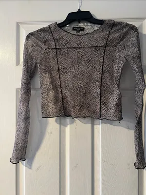 Brave Soul Semi-Sheer Long Sleeve Leopard Print Top in Beige and Black thumbnail 1
