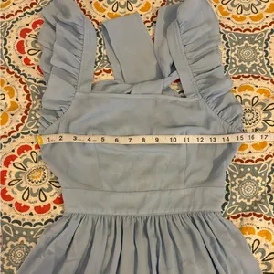 SHEIN Blue Solid Tie Backless Ruffle Trim Dress Size XS thumbnail 7