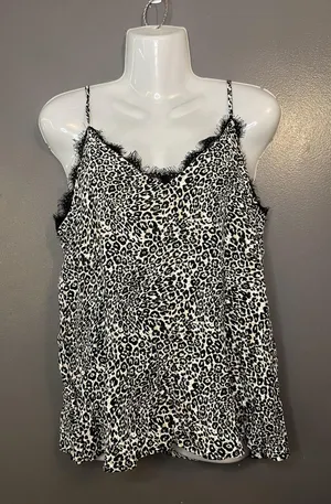 Mi Ami Tank Top Womens Small Black White Leopard Print Lace Cami Shirt thumbnail 1