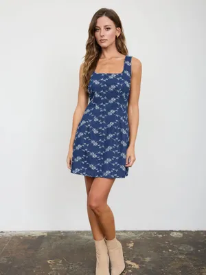 Blu Pepper Floral Embroidered Denim Mini Dress – Small (NWT) thumbnail 7
