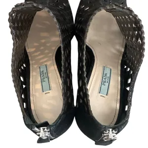 Prada Black Suede Laser Cut Peep Toe Ankle Booties Italy EU 38 US 7.5-8 thumbnail 4