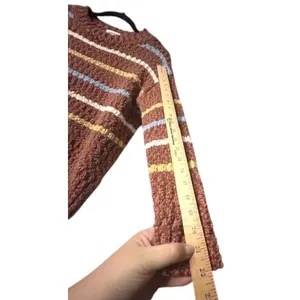 Adora Sweater M Brown with multicolor stripes Preppy‎ Autumn Cozy Earthy Classic thumbnail 5