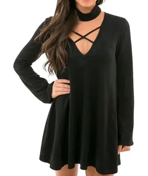 Karlie Suede Criss Cross Choker Dress Sz Small thumbnail 1